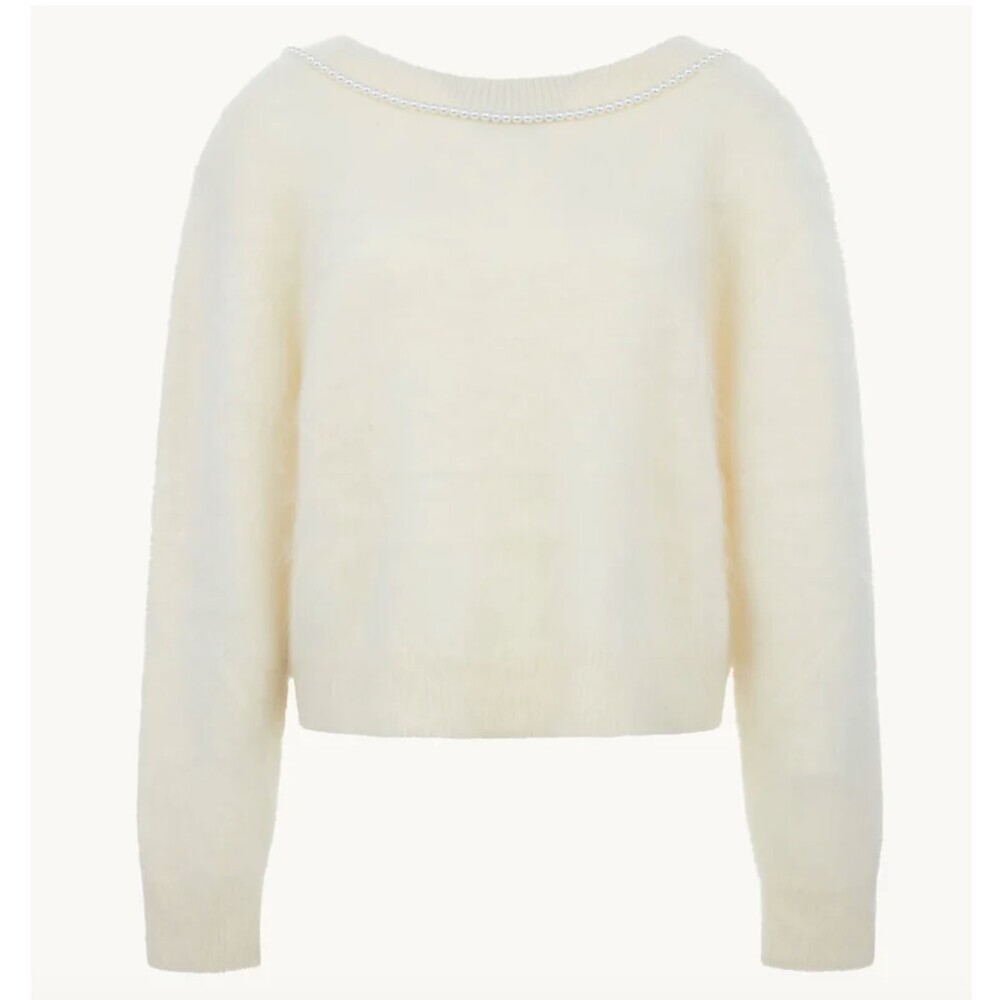 Bernadette Solène Brushed Cashmere Pullover Open Back Pearl Necklace White Small - Picture 15 of 15